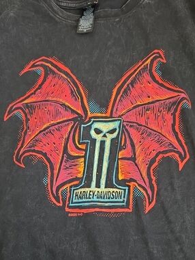 Harley-Davidson Black Tee with Red and Orange Winged Emblem
